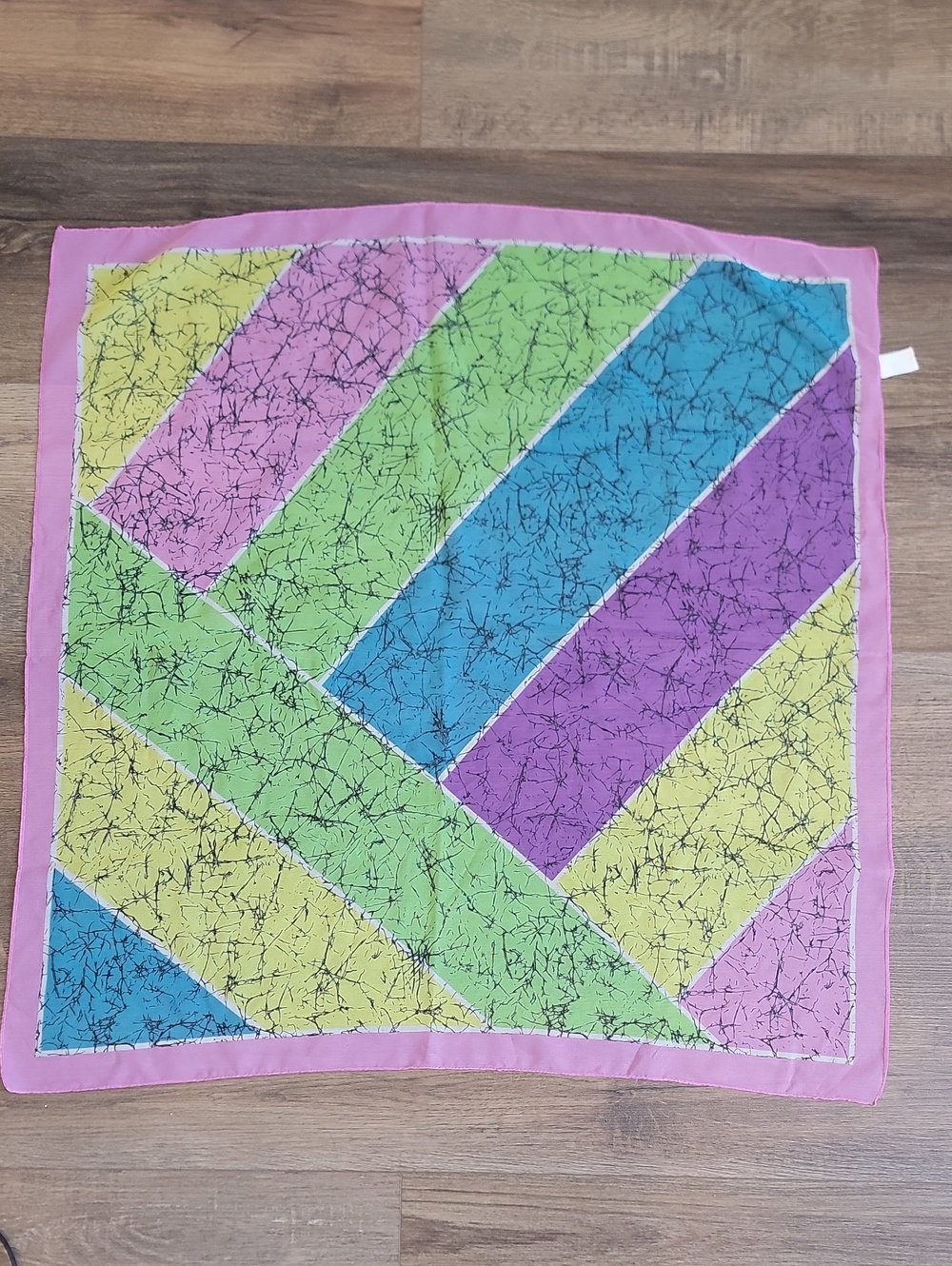 Vintage Batik Style Square Scarf- Purple, Green, Blue, Yellow, Pink 29" X 29"